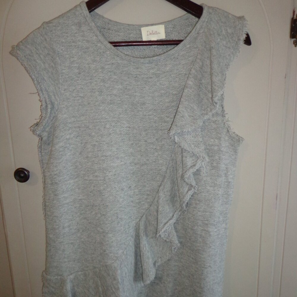 NEW Anthropologie Deletta Terry Tunic S Heather Gray Ruffle Side Slits